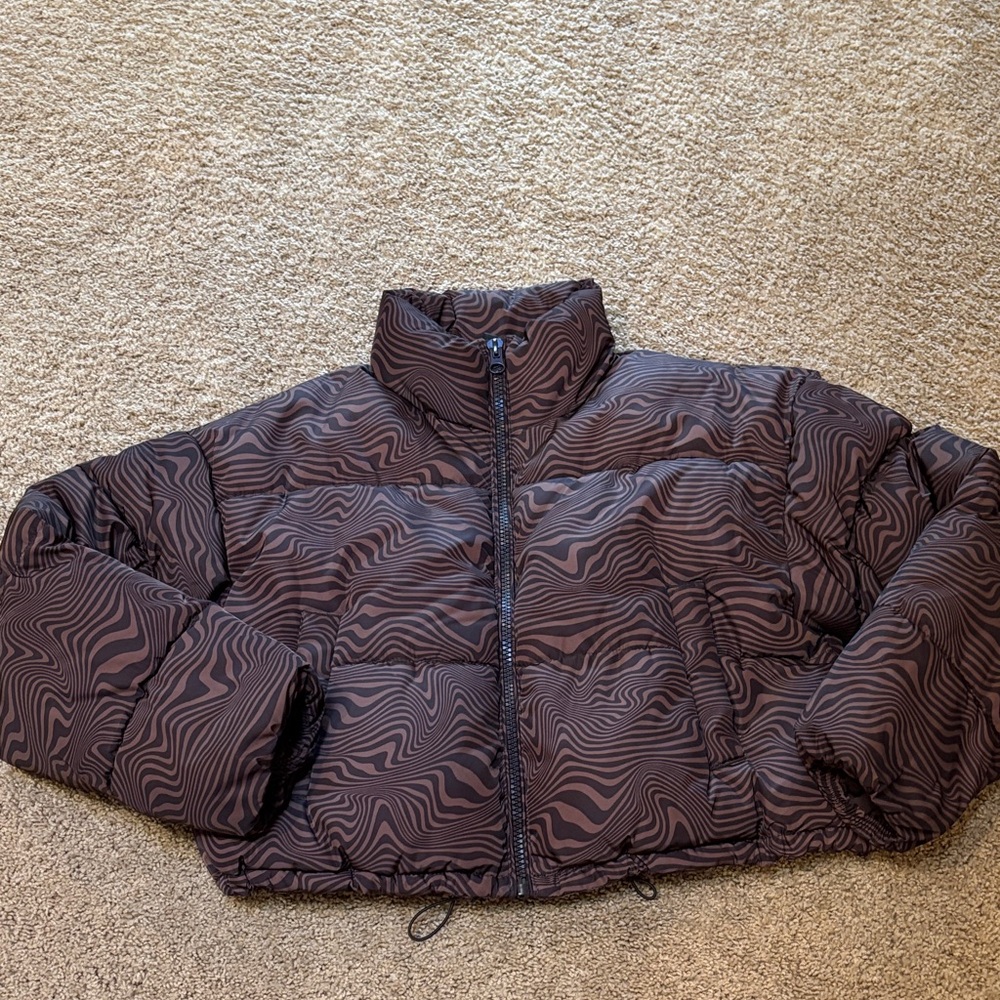 H&M Women’s Brown Patterned Puffer Jacket